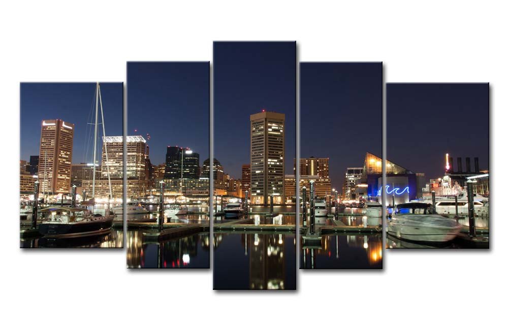 5 Piece Wall Art Painting Baltimore Harbor at Night Prints On Canvas The Picture City Pictures Oil for Home Modern Decoration Print Decor for Boys Bedroom