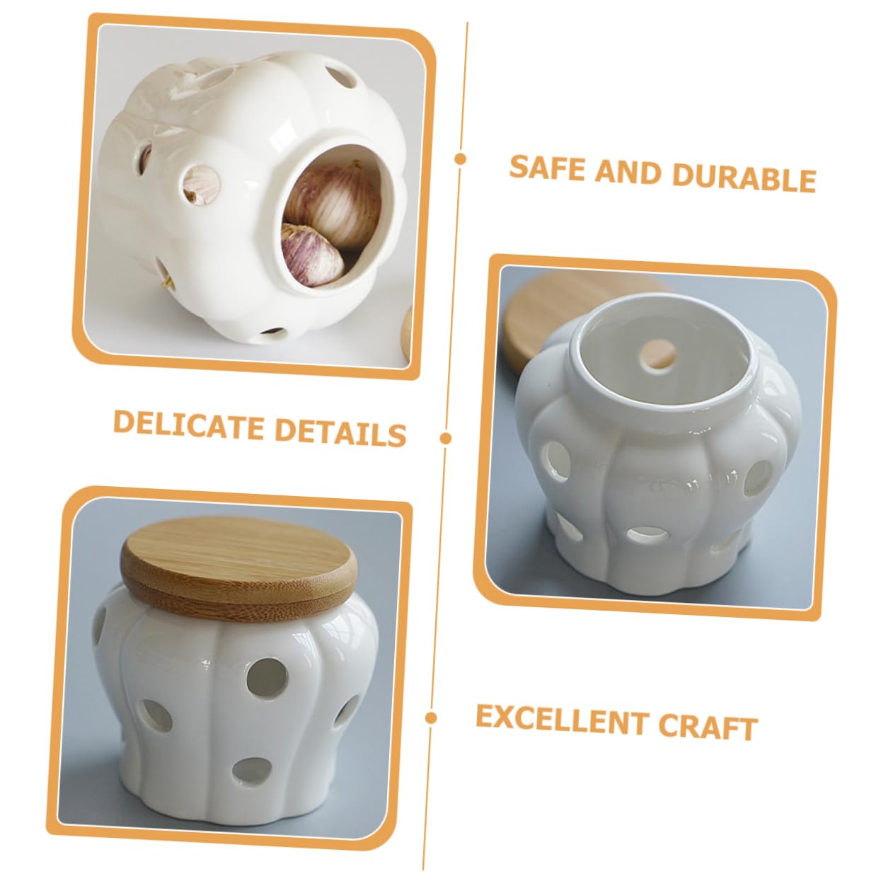 FUNOMOCYA Ceramic Soybeans Jar Garlic Keeper Garlic Storage Jar Air Vents Ginger Container Garlic Preservati