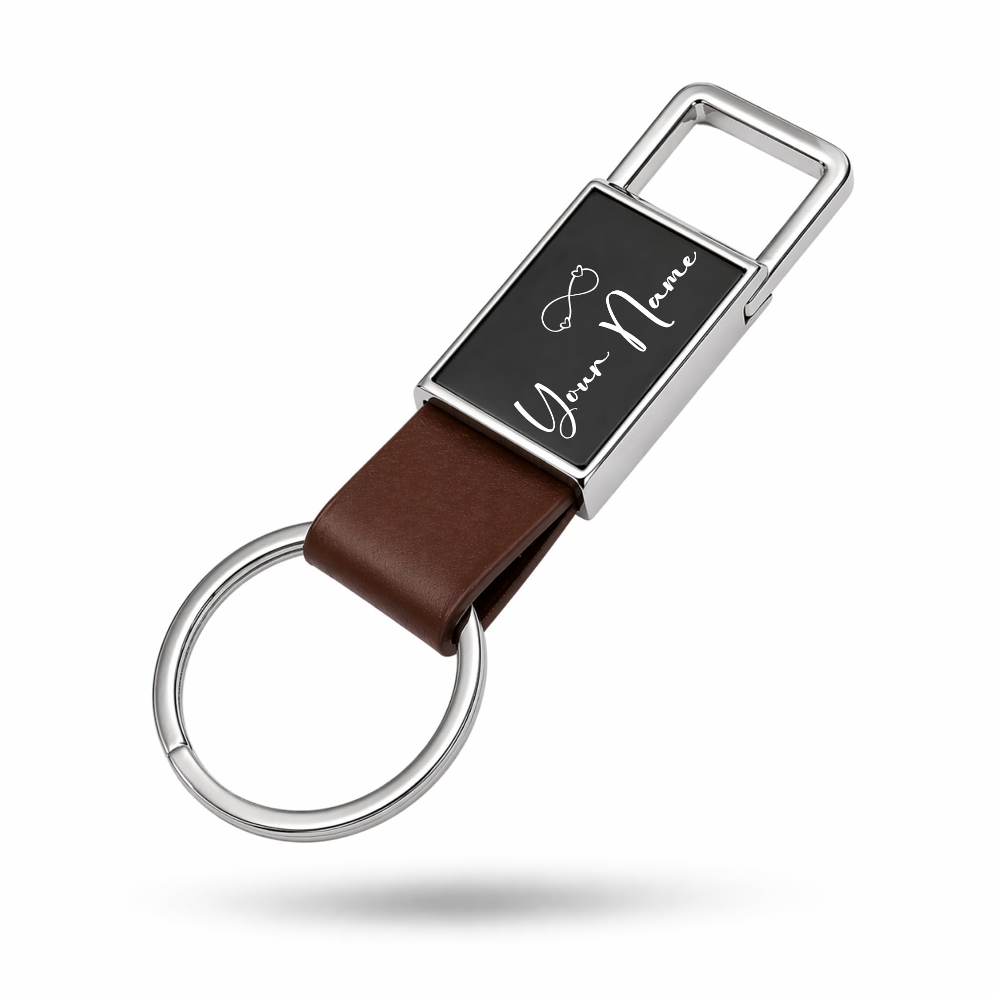 Personalised Name Print Metal Keychain with Bottle Opener & Leather Strap for Men & Women, Stainless Steel Hanging Key Ring for Car Bike Home Keys Customized Keychain (Brown, Pull On)