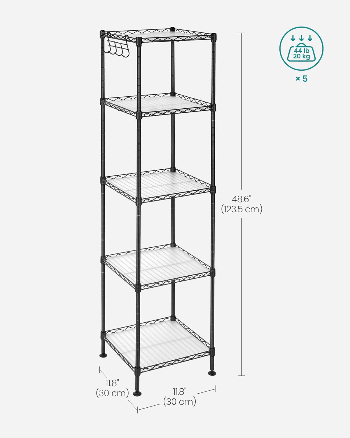 Adjustable Ink Black and Translucent 5-Tier Bathroom Shelf