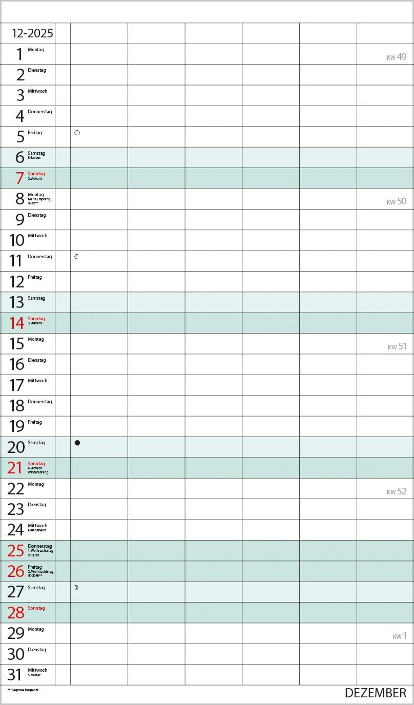 Agenda familiar XL 2025: calendario familiar con 6 columnas anchas. Temporizador familiar de alta calidad con fechas de vacaciones, columna adicional, vista previa hasta marzo de 2026 e información
