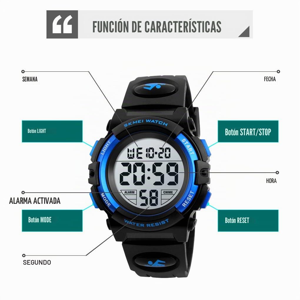 Dayllon Niños Relojes para Niños Deportes al Aire Libre 50M Impermeable Relojes Electrónicos 12/24 H Alarma Reloj Cronómetro/Calendario/Fecha Niño Niña Reloj de Pulsera