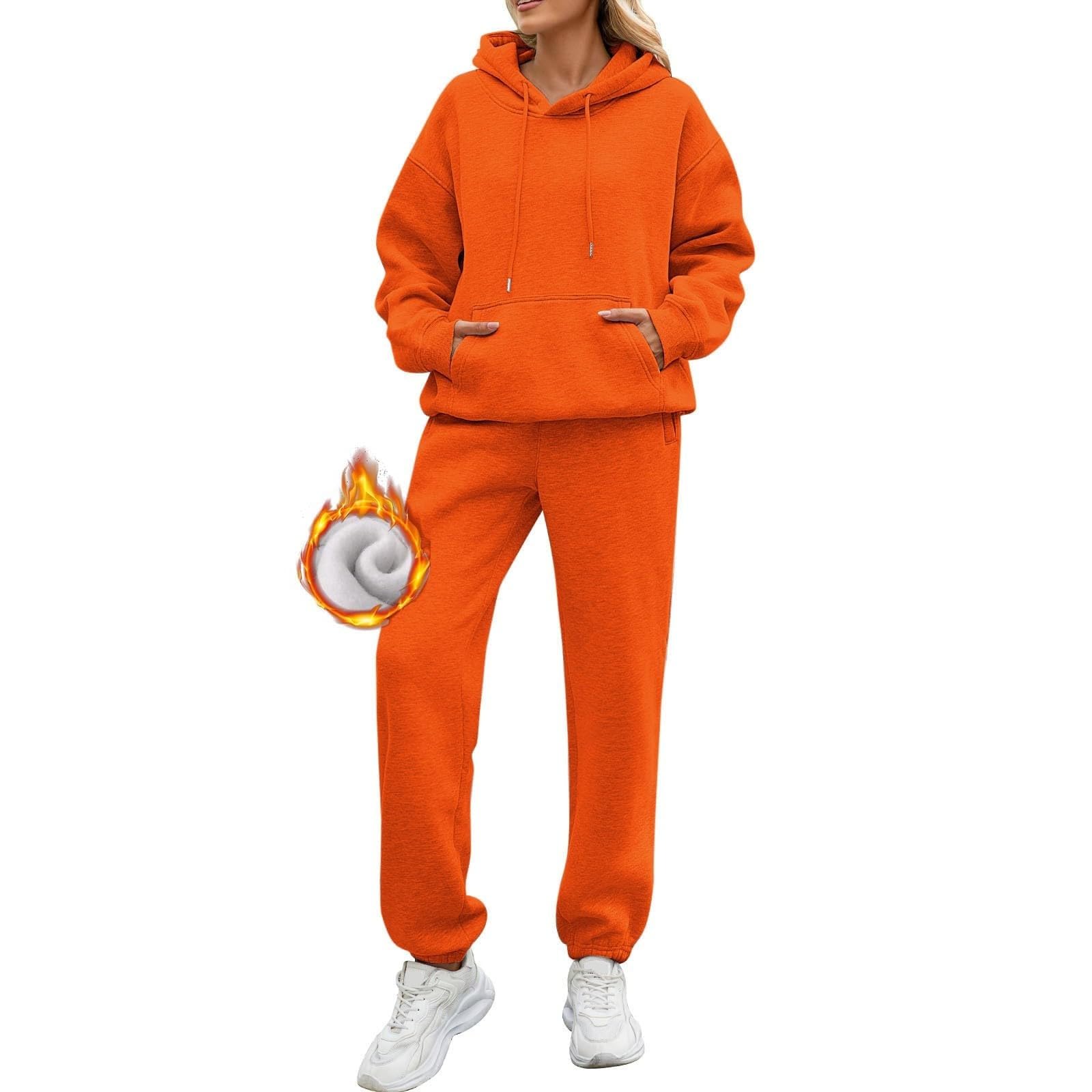 Generisch Conjunto de ropa deportiva para mujer Otoño Plus terciopelo monocolor, ropa de viaje, manga larga, informal, bolsillo, jogging con capucha, juego de 2 piezas