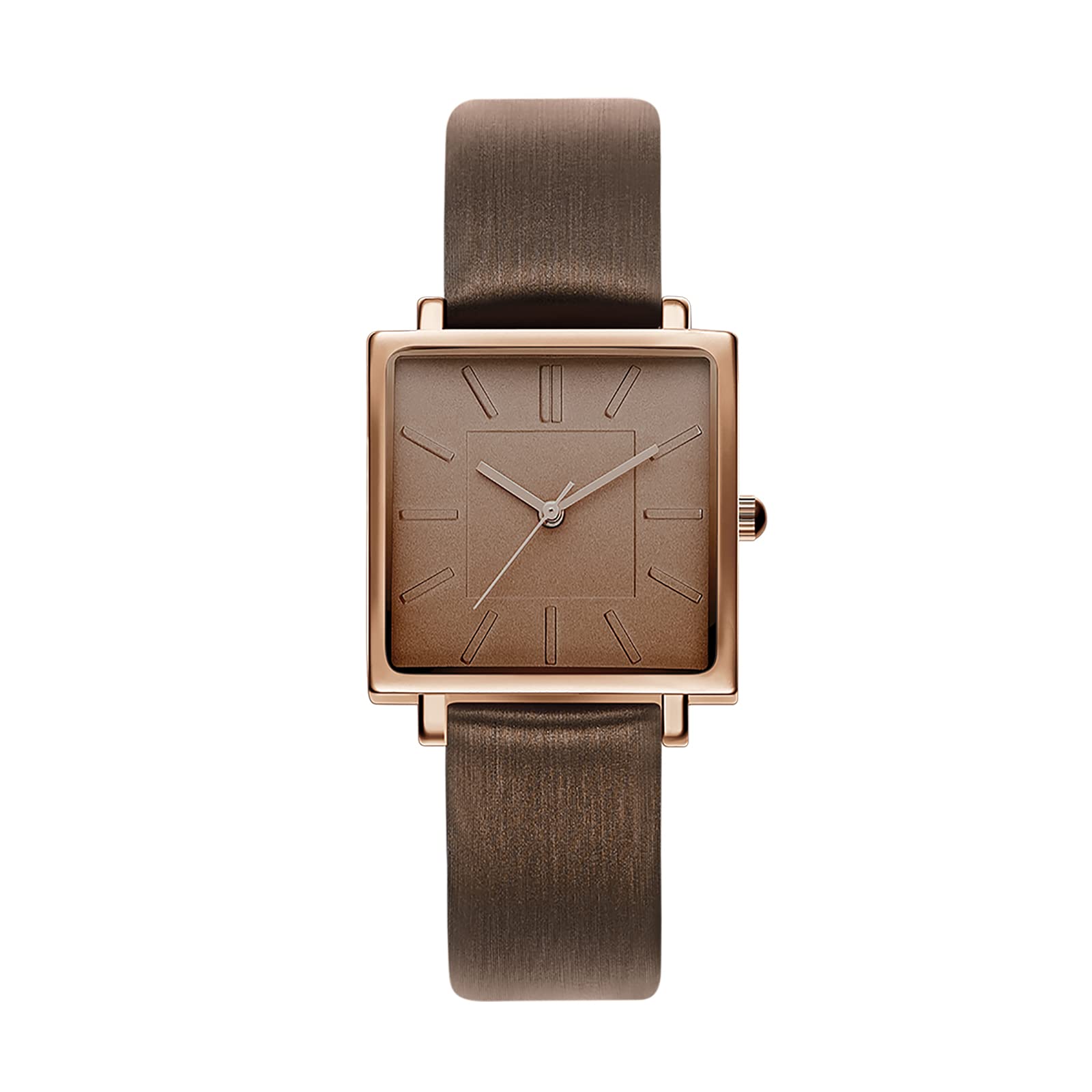 Relojes para mujer con esfera redonda cuadrada de acero inoxidable reloj de cuarzo con correa de cuero genuino satinado elegante minimalista impermeable, Marrón (Brown Square 2