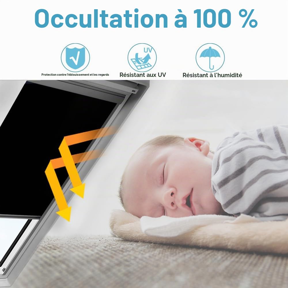 Store occultant, store pour fenêtre de toit avec perçage, M08 (61,3 * 116 CM), isolation thermique et ombrage, anti-espionnage et résistant à l'humidité, noir