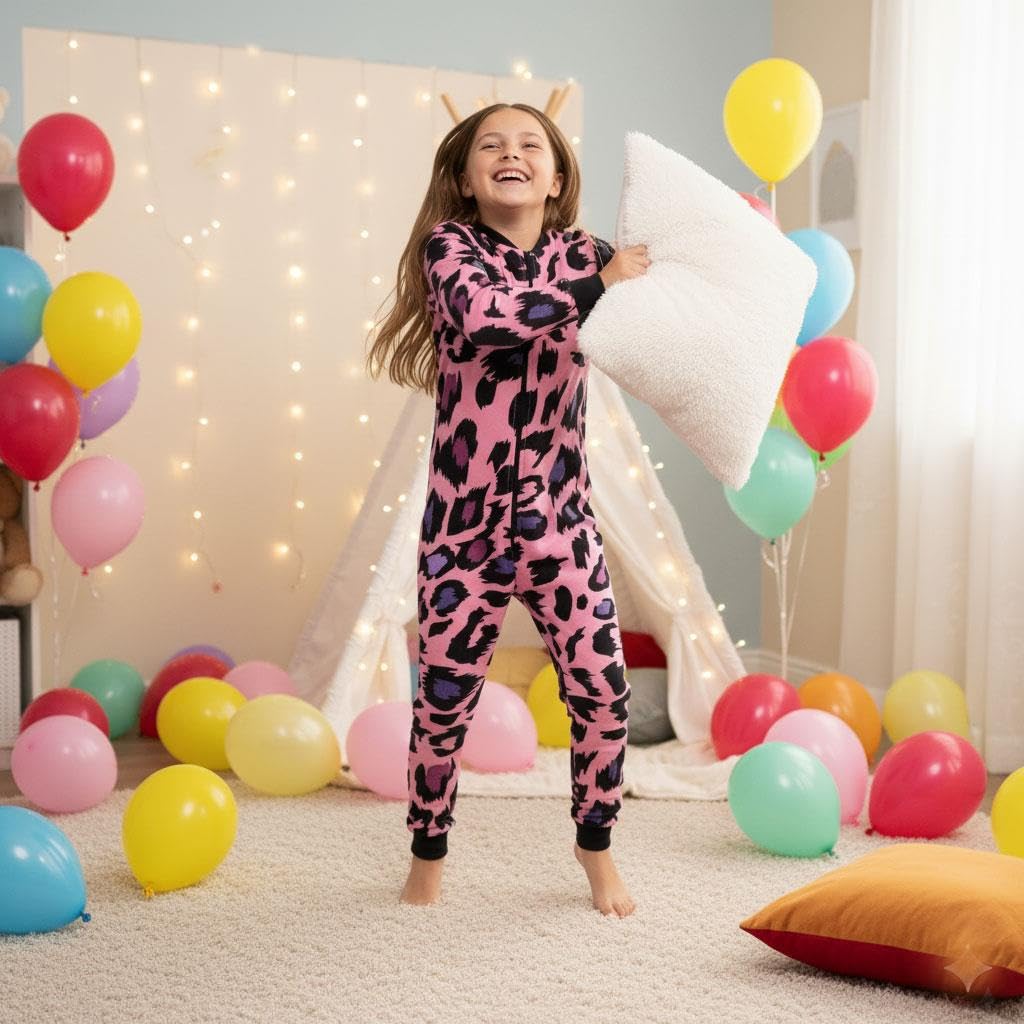 A2Z 4 Kids Baumwolle Onesie Für Kinder Strampelanzug Pyjama Loungewear Leopard Druck Sleepsuit Comfy Geschenke Für Kinder Mädchen Alter 5-13
