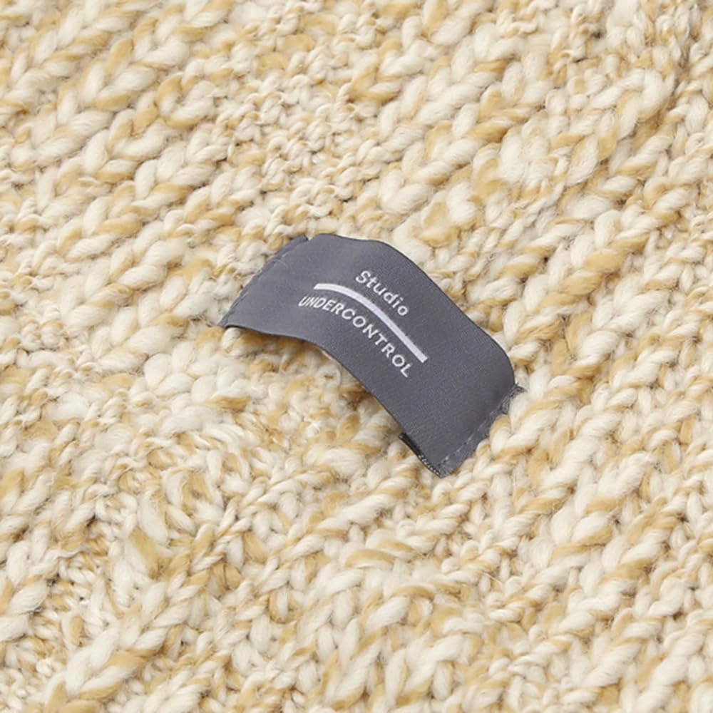 UNDERCONTROL Logo Label Hand Made Winter Unisex Wool Mix Warm Cuffed Rollup Two-Tone Beanie Korea Knit Slouchy Skull Ski Hat