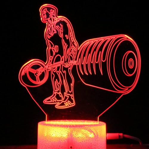Jinnwell Lámpara de luz nocturna 3D para levantamiento de peso, con 7 colores cambiantes, interruptor táctil, lámpara de decoración de escritorio,