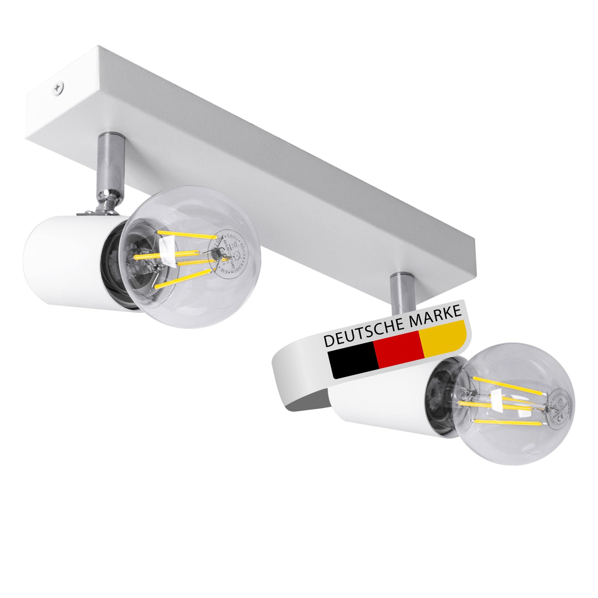 max K O M F O R T LED Deckenleuchte weiß | 2x E27 Fassung 2-flammig | schwenkbar Deckenlampe Deckestrahler Deckenspot Wandleuchte proShine-E272-BK