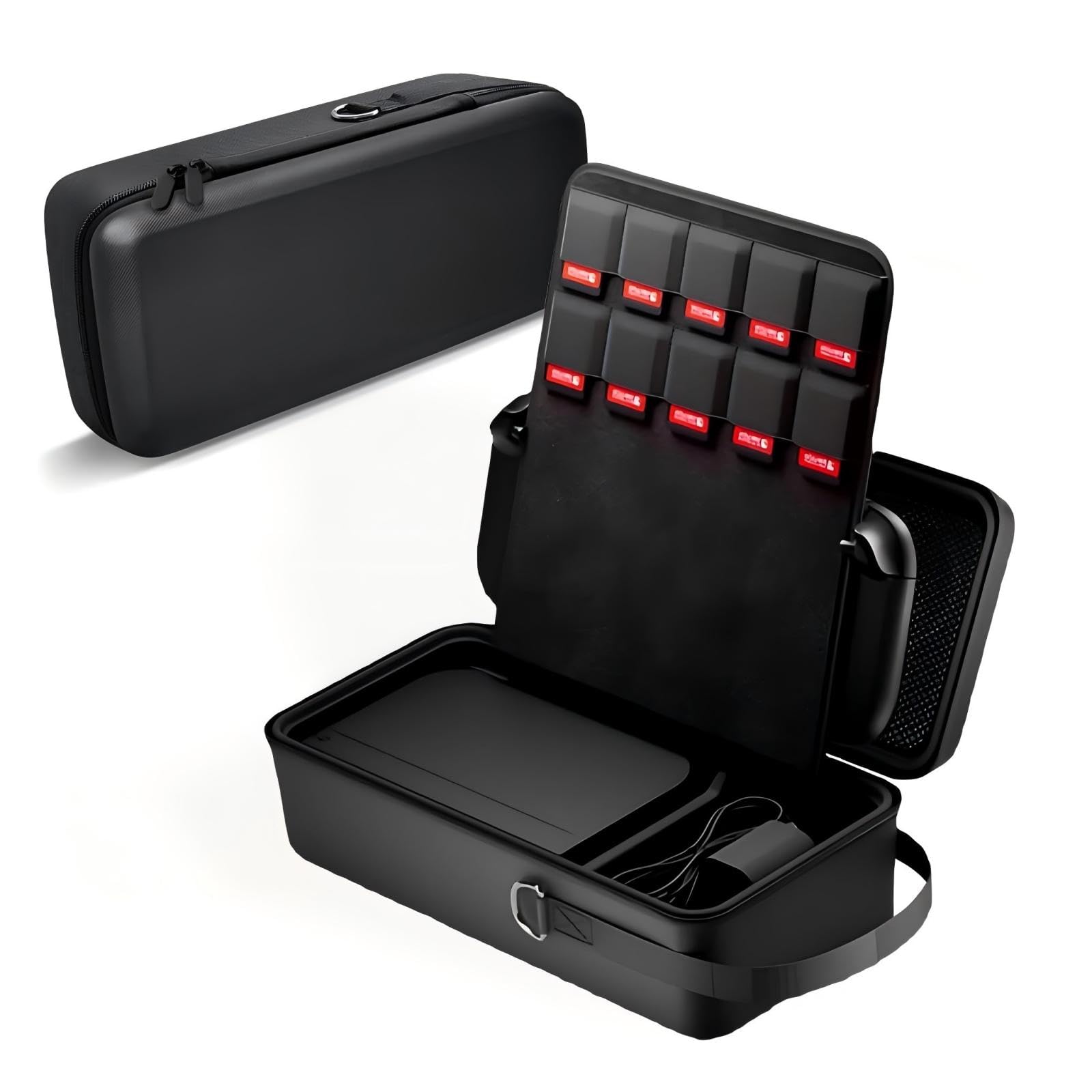 For Nintendo Switch 2 ケース 据え置き機一体収納 大容量 耐衝撃 EVAハードシェル 薄型デザイン ゲームカード10枚収納 switch 2 持ち運びケース 本体ドックアクセサリー保護 旅行外出用ブラック