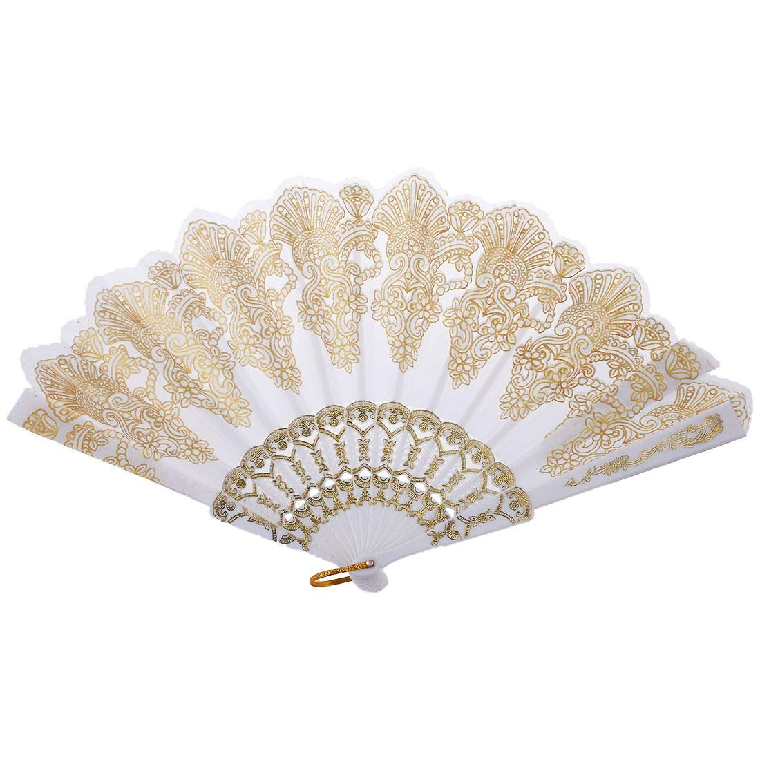 HEAGER Ventilator, Handventilator, Chinesischen stil blume hochzeit dance tuch falten handtücher weiß folding fan Licht