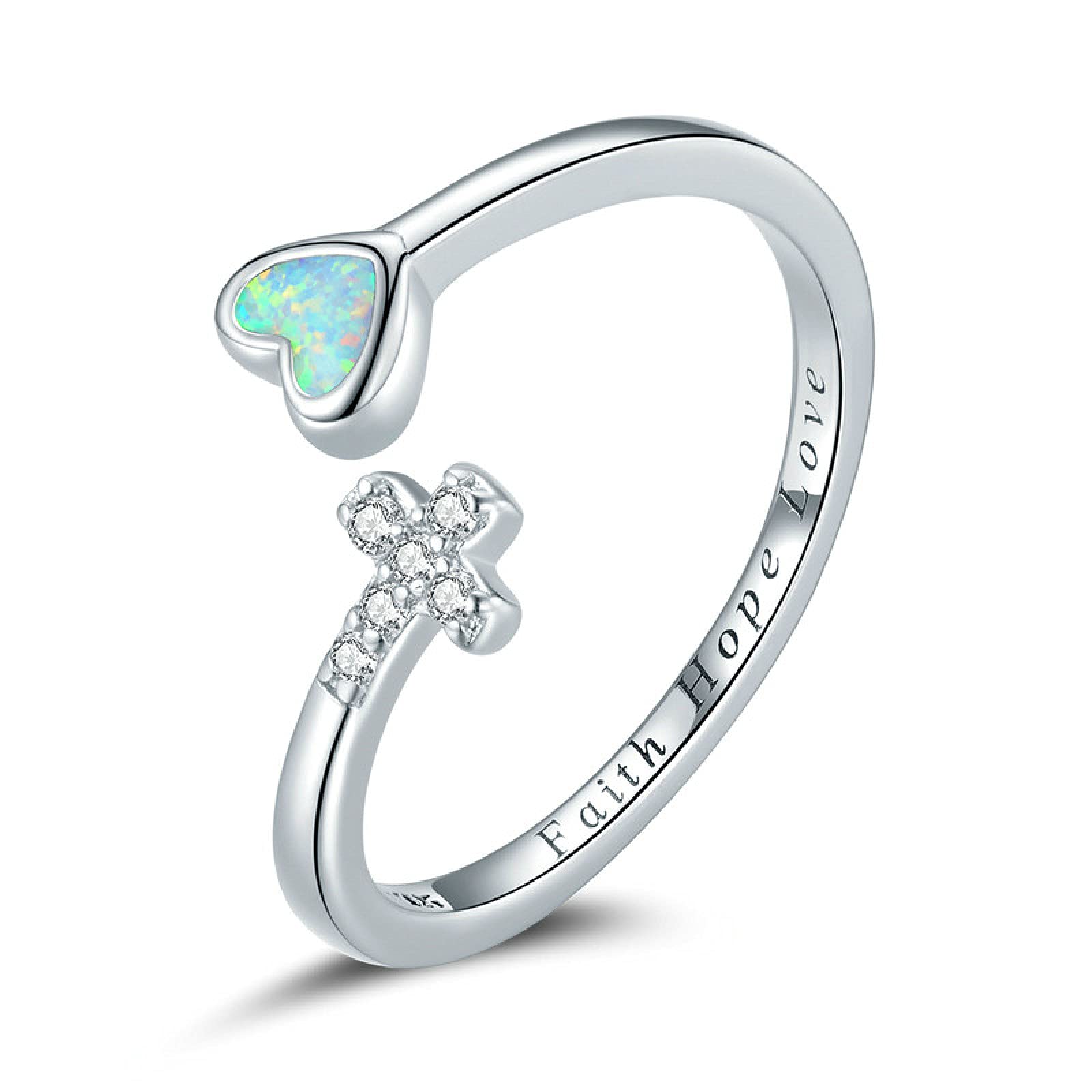Anello Fede Speranza Amore In Argento 925 Con Opale Blu E Croce - Regolabile, Gioiello Significativo Per Donna - 2