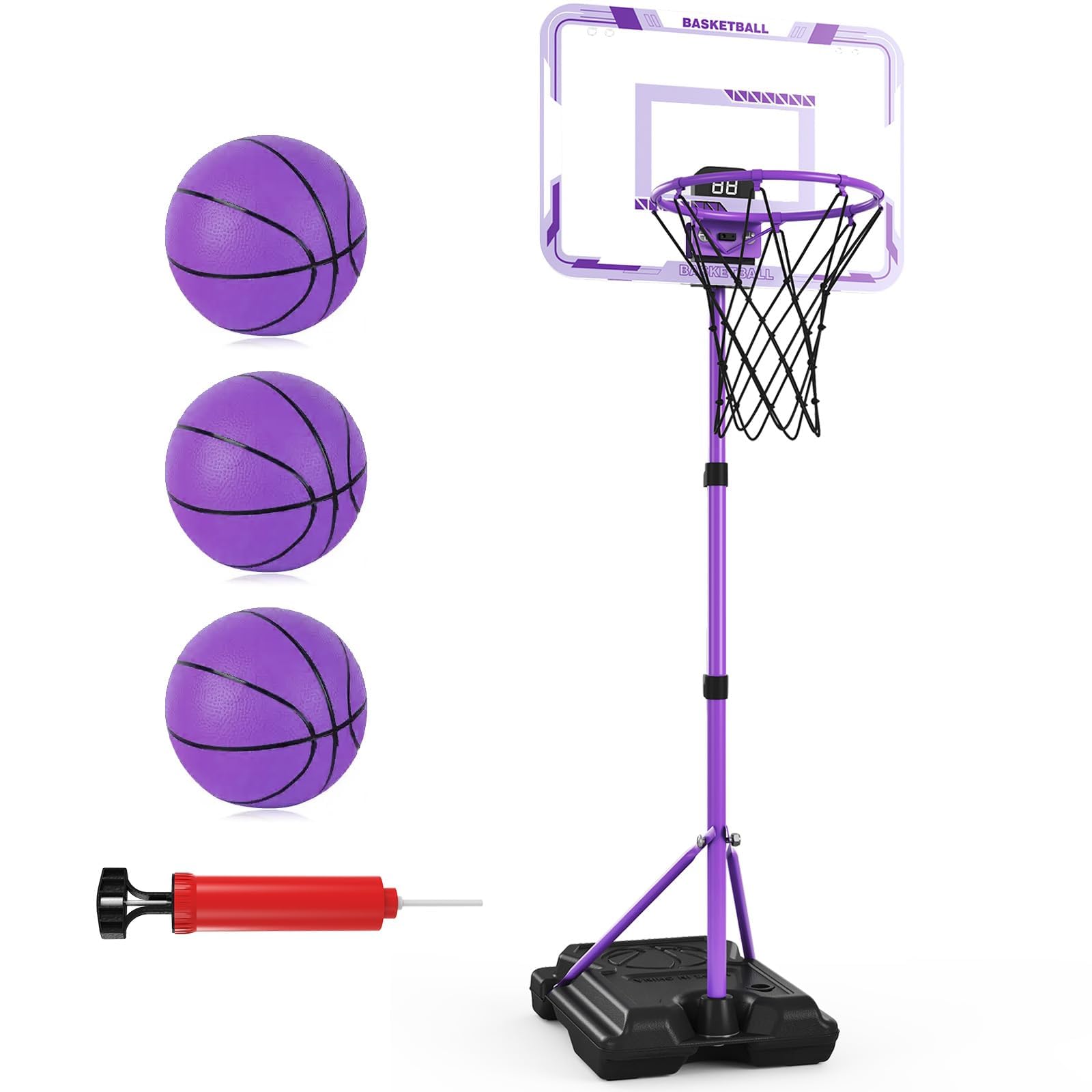 Nattork Kids Basketball Hoop, Adjustable Height Toddler Basketball Hoop Stand, Indoor Outdoor Basketball Goal Toy for Boys Girls Ages 3~8 Years Old, Includes 3 Balls, Ideal for Birthday Gift