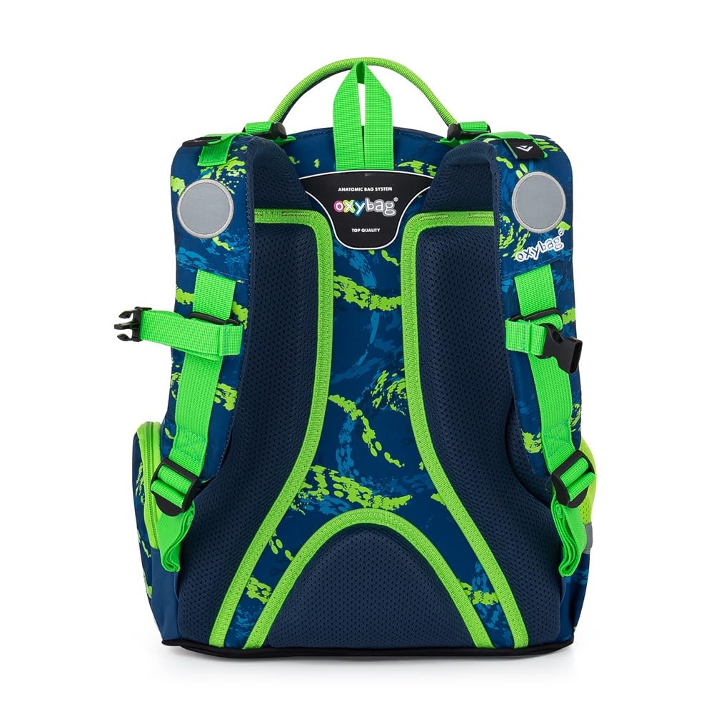 OXY GO - Mochila escolar (3 piezas, para 1 a 3ª clase: mochila ergonómica, estuche y bolsa de gimnasia), con elementos reflectantes para mayor seguridad, ideal para niños, Mundo del juego