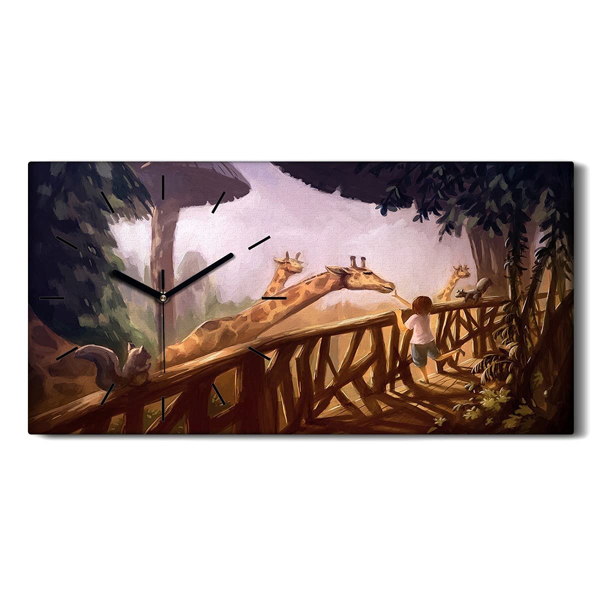Horloge sur toile silencieuse girafe moderne pour grand mur vide