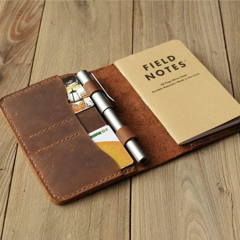 Leather Journal Cover for Moleskine Cahier Notebook Pocket size with pen holder 3.5" x 5.5" Field Notes Cover Vintage Refillable- 303 - Distressed Brown