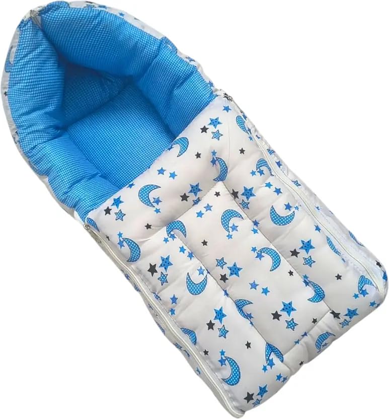 Baby Sleeping Bag with Hood, Soft Cotton Baby Bed Cum Carry Nest for Newborns, Zip Closure Portable Infant Sleeping Bed for 0–6 Months, Warm Cozy Sleep Sack (Moon)