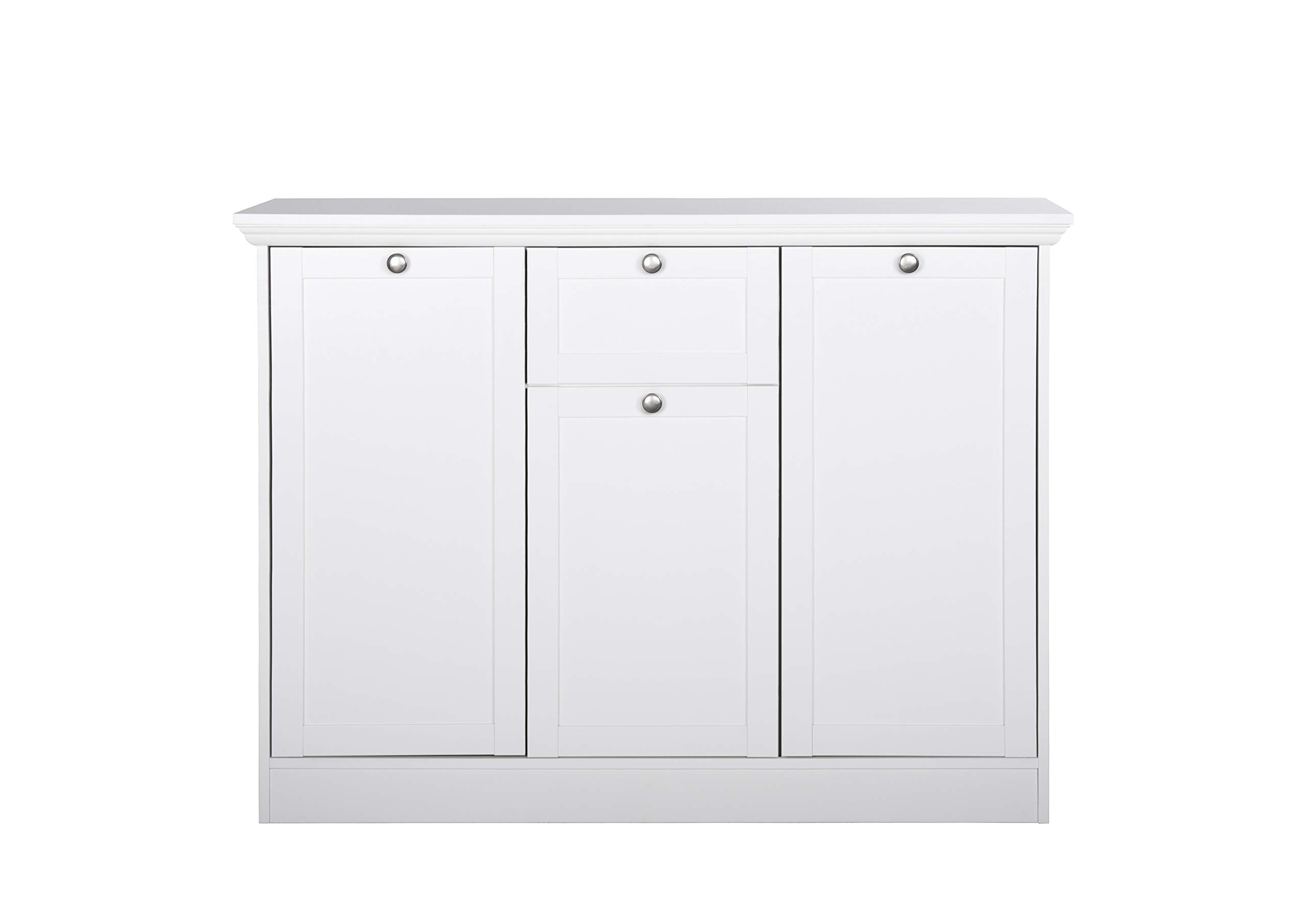Landhaus Kommode mit 3 Türen, 1 Schubkasten (B/H/T: 120 x 90 x 40 cm) weiß, Möbelgriffe antik