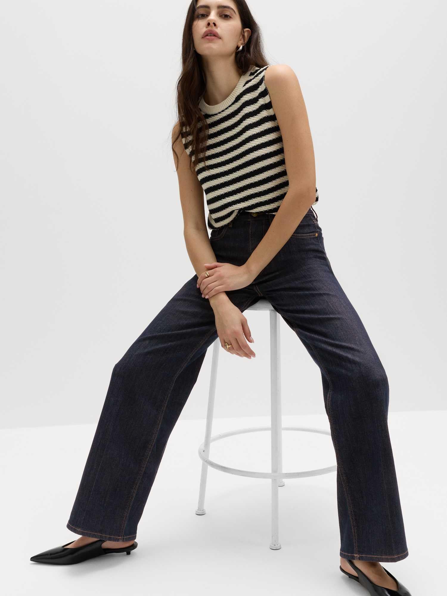 Marks & Spencer Jean Taille Haute Élégant Jambes Larges Femme, avec Stretch