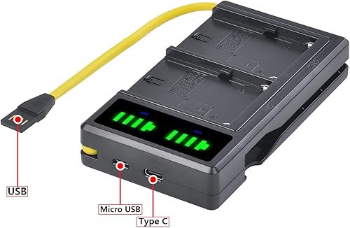 Miniatura 5 de Pickle Power - Juego de 2 cargadores de batería NP-F550, batería recargable de 2600 mAh con cargador dual LED para Sony NP-F970 F750 F960 F530 F570