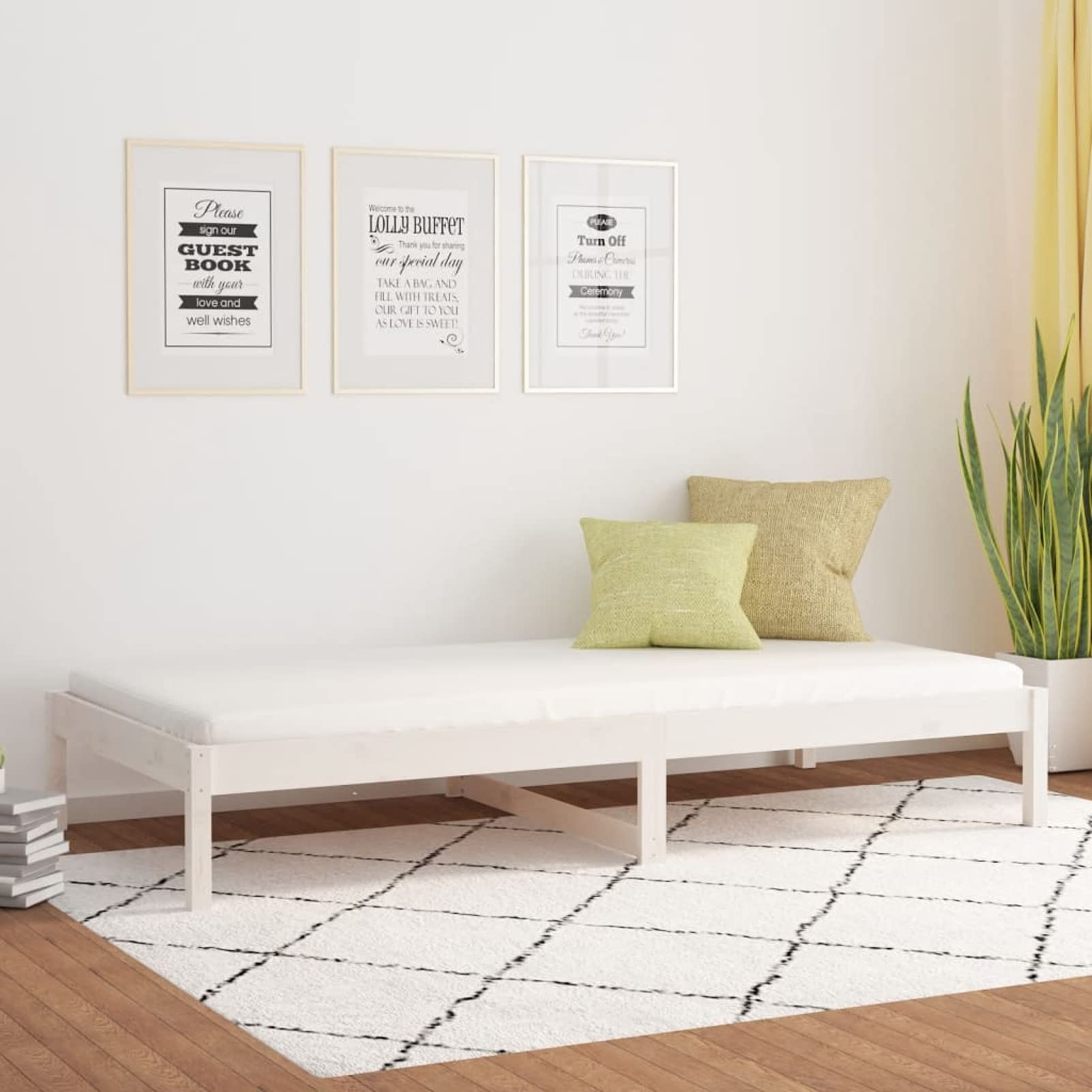 Homgoday Dormeuse bez materaca biały 90 x 200 cm lite drewno sosna, sofa rozkładana, sofa rozkładana, gotowe łóżko, rama sofy, łóżko fotelika model 820413IT