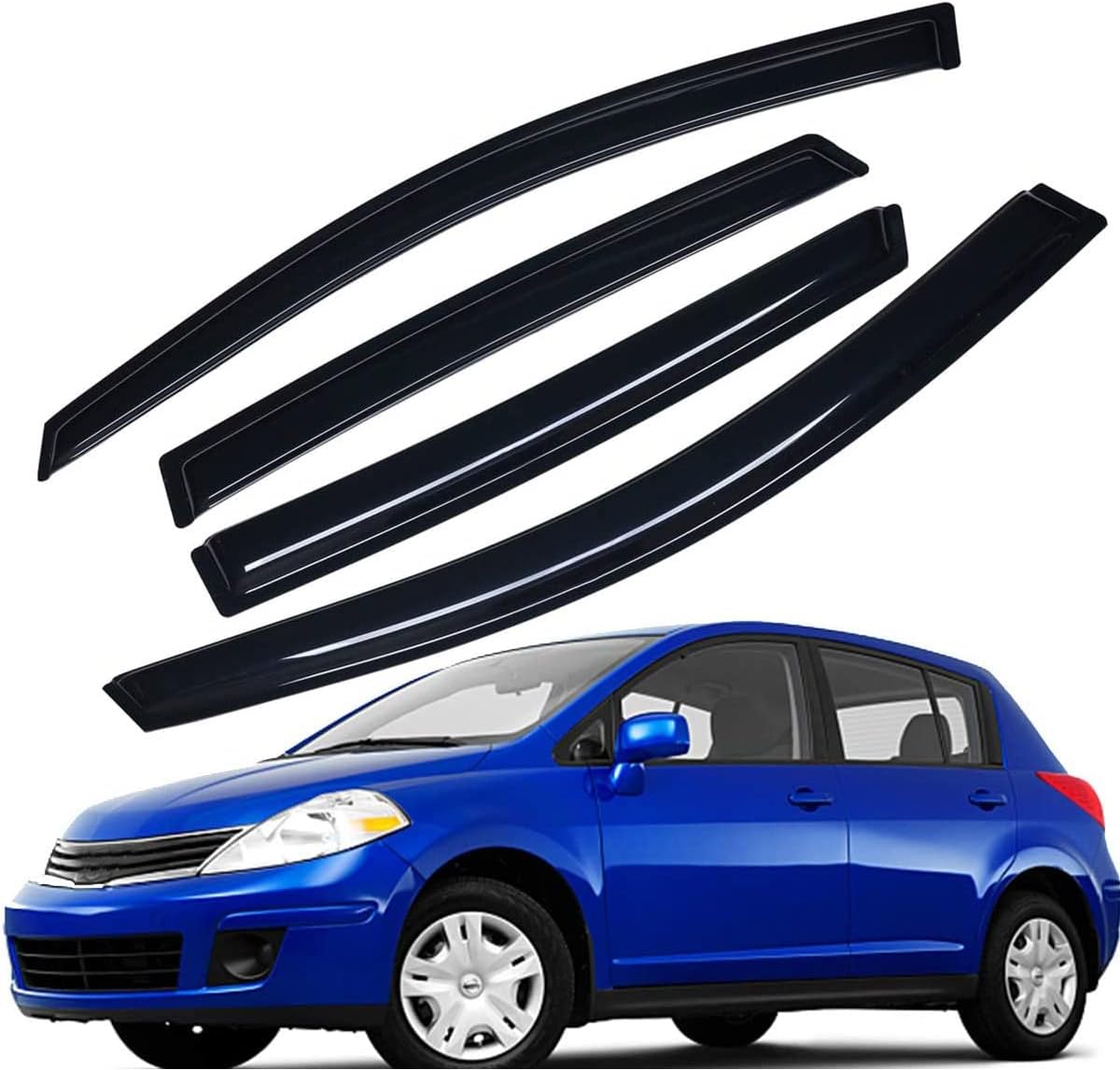 Lightronic WV94009 Outside-Mount Side Window Visor Deflector Rain Guard, Dark Smoke Shatterproof, 4-Pieces Set for 2007-2012 Nissan Versa (Hatchback), 2007-2011 Nissan Versa (Sedan)