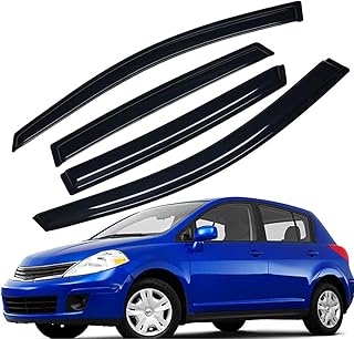 Lightronic WV94009 Outside-Mount Side Window Visor Deflector Rain Guard, Dark Smoke Shatterproof, 4-Pieces Set for 2007-2012 Nissan Versa (Hatchback), 2007-2011 Nissan Versa (Sedan)