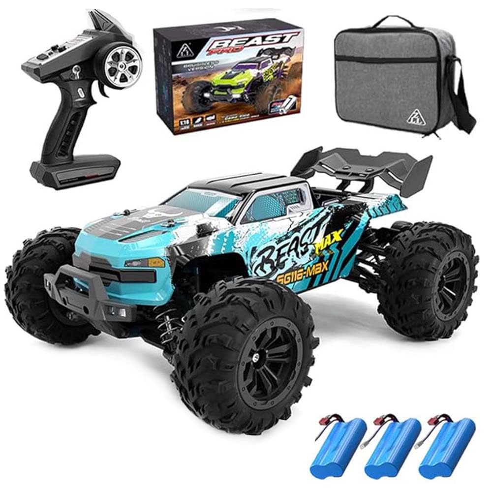 Bürstenloser 80KM/H Fernbedienungs Auto, 1:16 RC Hochgeschwindigkeits Auto für Erwachsene, 2.4Ghz 4WD All Terrain Offroad MonsterTruck, SG116 MAX, 3 Batterien