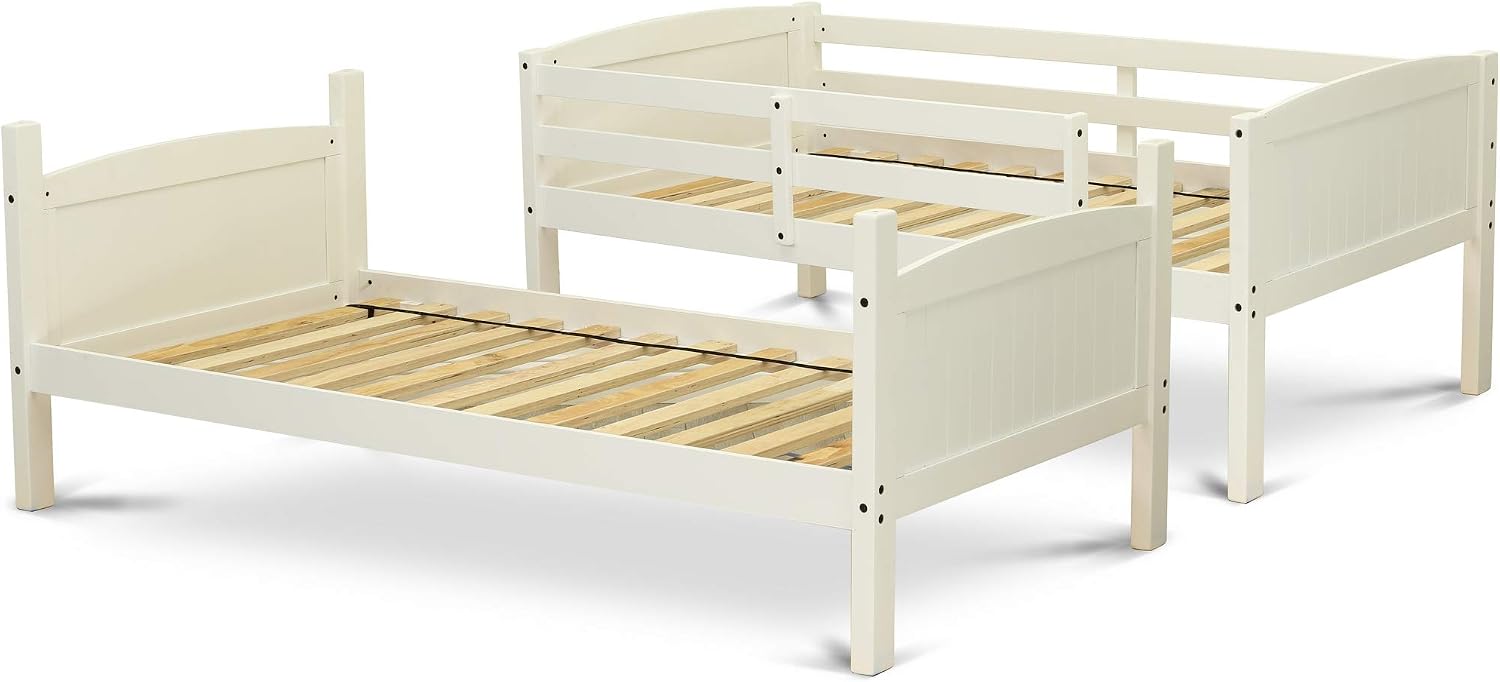 East West Furniture, AYB-05-TA Solid Wood Twin Bunk Beds with Storage Drawers, Linen White Finish.