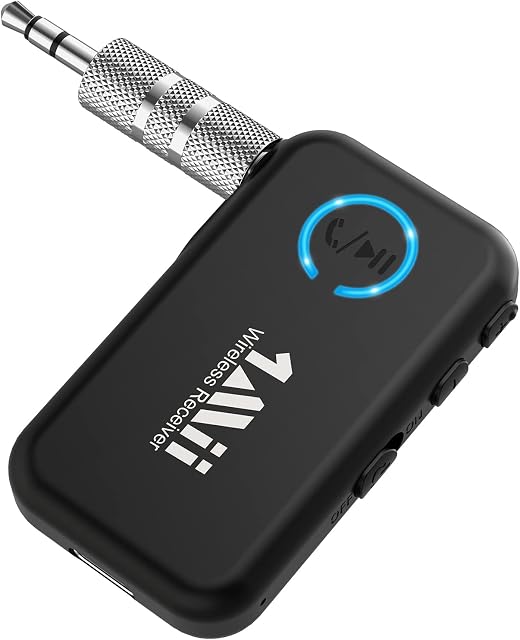 1Mii Bluetooth 5.0 Receiver for Car Audio/ Home Stereo/ Wired Speaker, Car Bluetooth Aux Adapter for Music Streaming, Hand-free Calls, 15H Battery Life, Dual Link (Receiver Only)