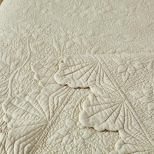 Brandream 20231013QS0066 Beige Quilts Queen King Size Cotton Farmhouse Matelasse Coverlet Scalloped Edge Bedspreads Luxury Quilt Bedding Set 3-Piece 98X106 thumb #5