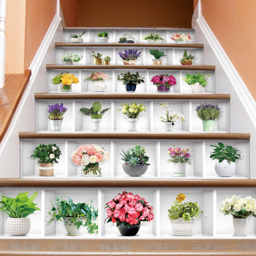 Ljmyy Green 6Pcs/Set Potted Plant Staircase Stair Floor Sticker Adhesive S
