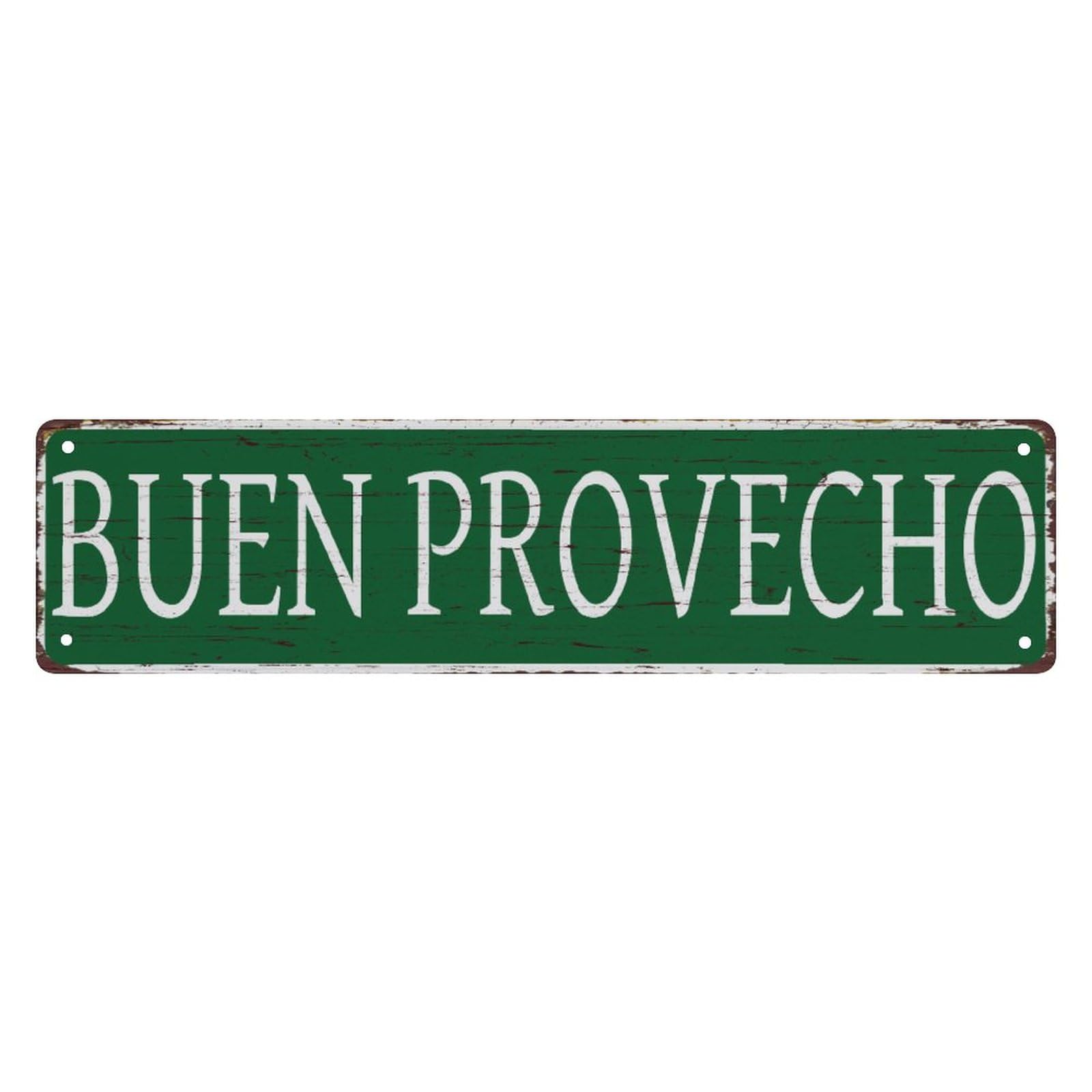 Peiyeety A006 Vintage Metal Tin Sign Decorative Wall Art Buen Provecho Themed Sign, Rustic Style, Durable Waterproof Rustproof, For Home, Food Decor, Kitchen, Easy To Mount, 4X16 Inch