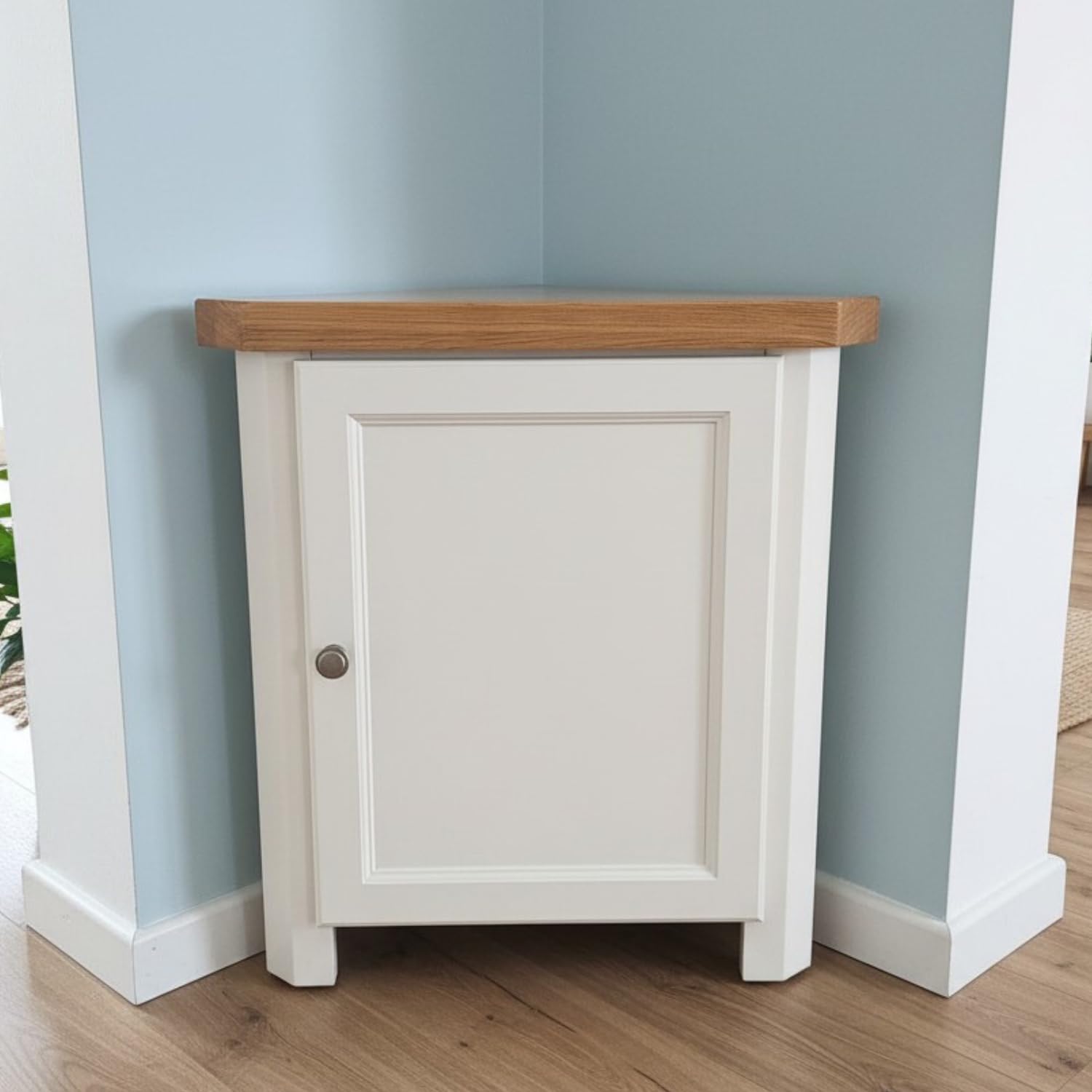 GROF GROFurniture Snow White Painted Corner Cabinet, Small Triangle Cabinet Storage Cupboard for Lvingroom, Bathroom & Hallway, ASSEMBLED Oak furniture