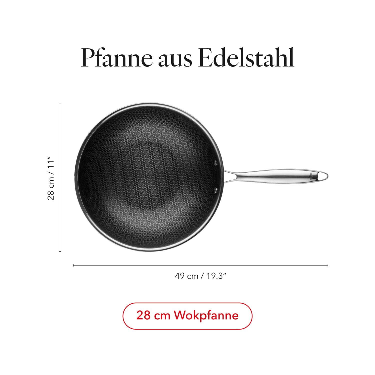 Florina - Wok in acciaio inox ARISTO PLUS | Diametro 28 cm | Rivestimento antiaderente a nido d'ape | Adatto al forno | Manico ergonomico | Finitura a specchio | Adatto a tutti i piani cottura