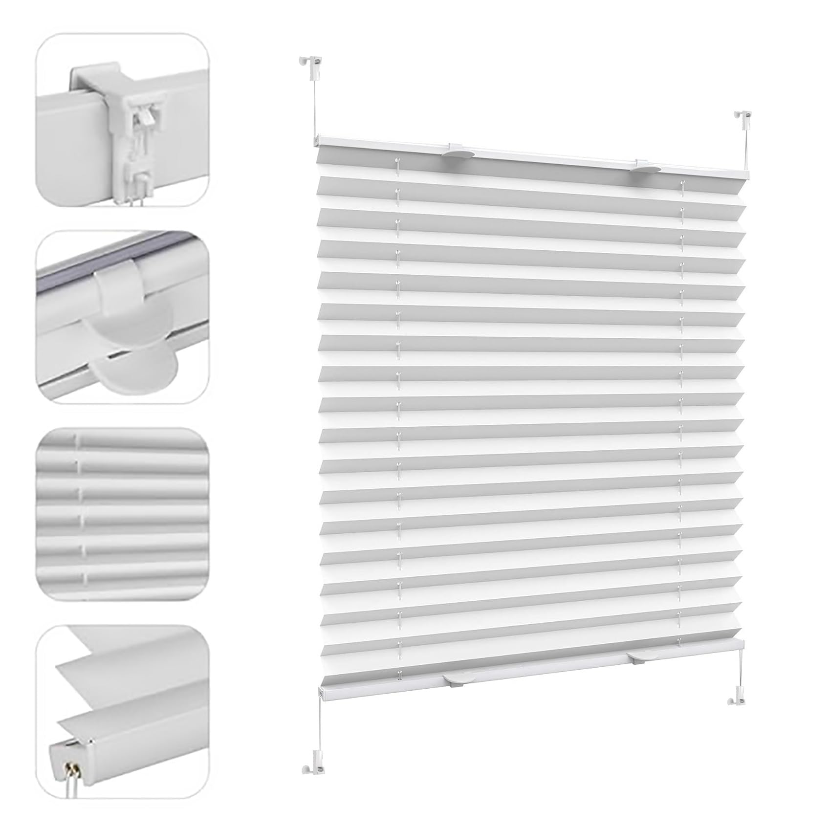 Tenda Plissettata su Misura, 55 x 130 cm Protezione dal Sole e Dagli, Tenda plissettata senza catenella Montaggio Senza forare, per tutte le finestre interne, Bianco