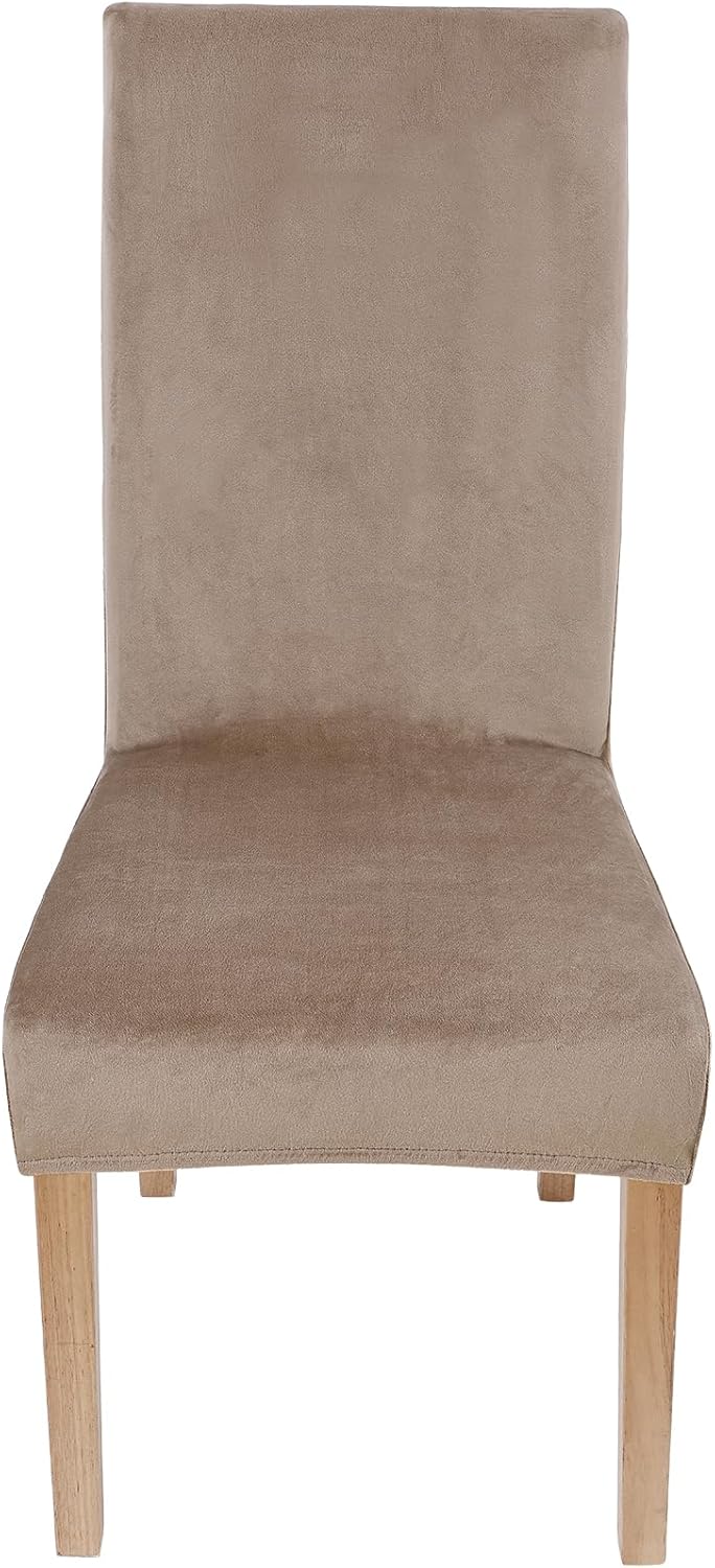 Smiry Velvet Stretch Chair Covers for Dining Room Set of 4, Soft Fit Removable Washable Kitchen Parsons Chair Slipcover Protector, Khaki