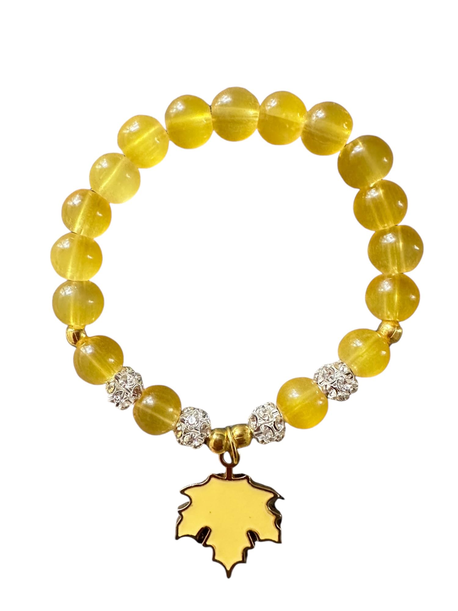 Bracelet with Leaf Charm for Women, Girls and Kids | Solid Color Glass Beads with beautiful Leaf | Handmade Bracelets (Yellow) (B0DF2B42D7) Amazon Price History, Amazon Price Tracker