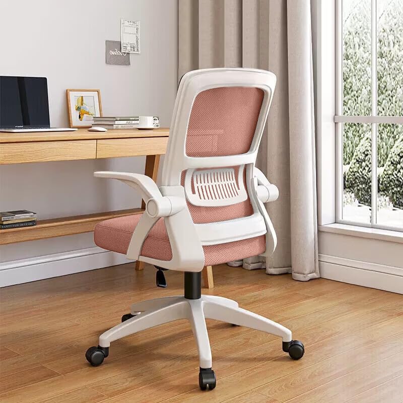 WXJHL Home Office Chair Ergonomic Breathable Mesh Chairs High Back with Adjustable Height Swivel with Flip-Up Arms and Lumbar Support(Pink)