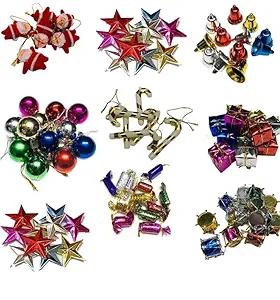 VRB DecTM 60 Pcs Hanging Chritmas Ornaments for Christmas Decorations Items/Chritmas Tree/Decoration Items Hanging Accessories for Home, Office, Bedroom, Balcony (Chritmas Tree Ornaments Combo-60Pcs)