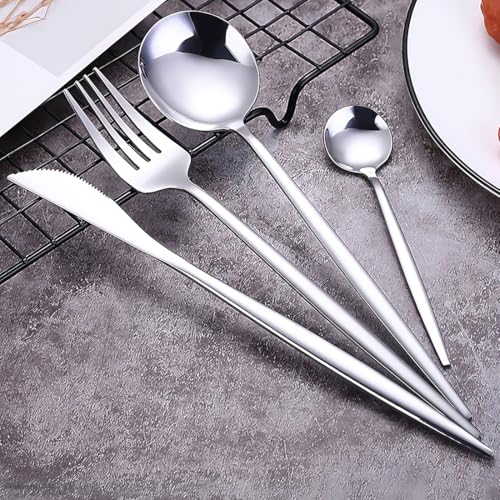 Image of BonZeaL Stainless Steel 24 Pieces Silver Cutlery Set for 6 Person with Stand Mirror Finish Flatware Set for Dining Table Hotel Cafe Bar Restaurant Premium House Warming Gifts for New Home Kitchen