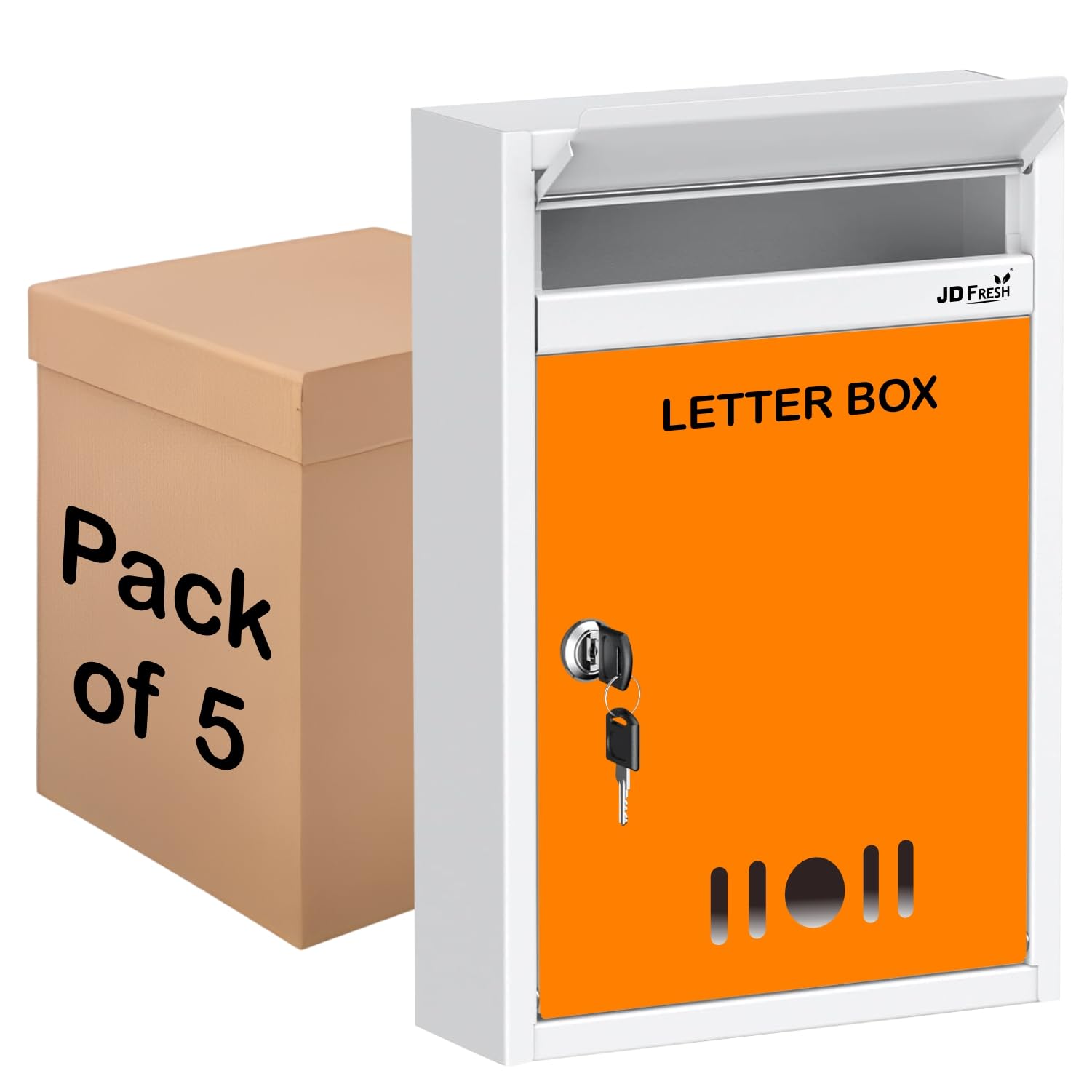 JD FRESH All in one Multipurpose use Box/Letter Box/Post Box for Gate Home & Office/Suggestion Box for Office use/Complaint/Donation Box Clear Window View & Secure Key Lock (Orange, Pack of 5)-image-31