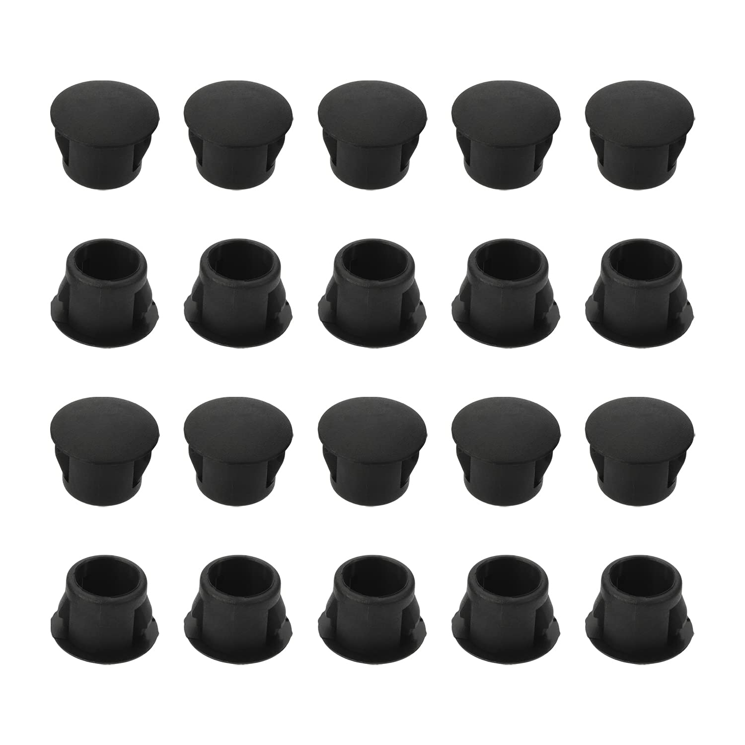 Heyiarbeit 200pcs Hole Plugs 5/16" / 8mm Nylon Plastic Round Snap in Type Locking Hole Tube Furniture Fencing Post Pipe Insert End Caps Black Tone