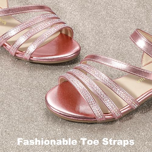 Image of PANDANINJIA Girls Heels Dress Shoes Open Toe Low Heel Sandals Flower Girl Toddler Little Big Kids Wedding Party Shoes