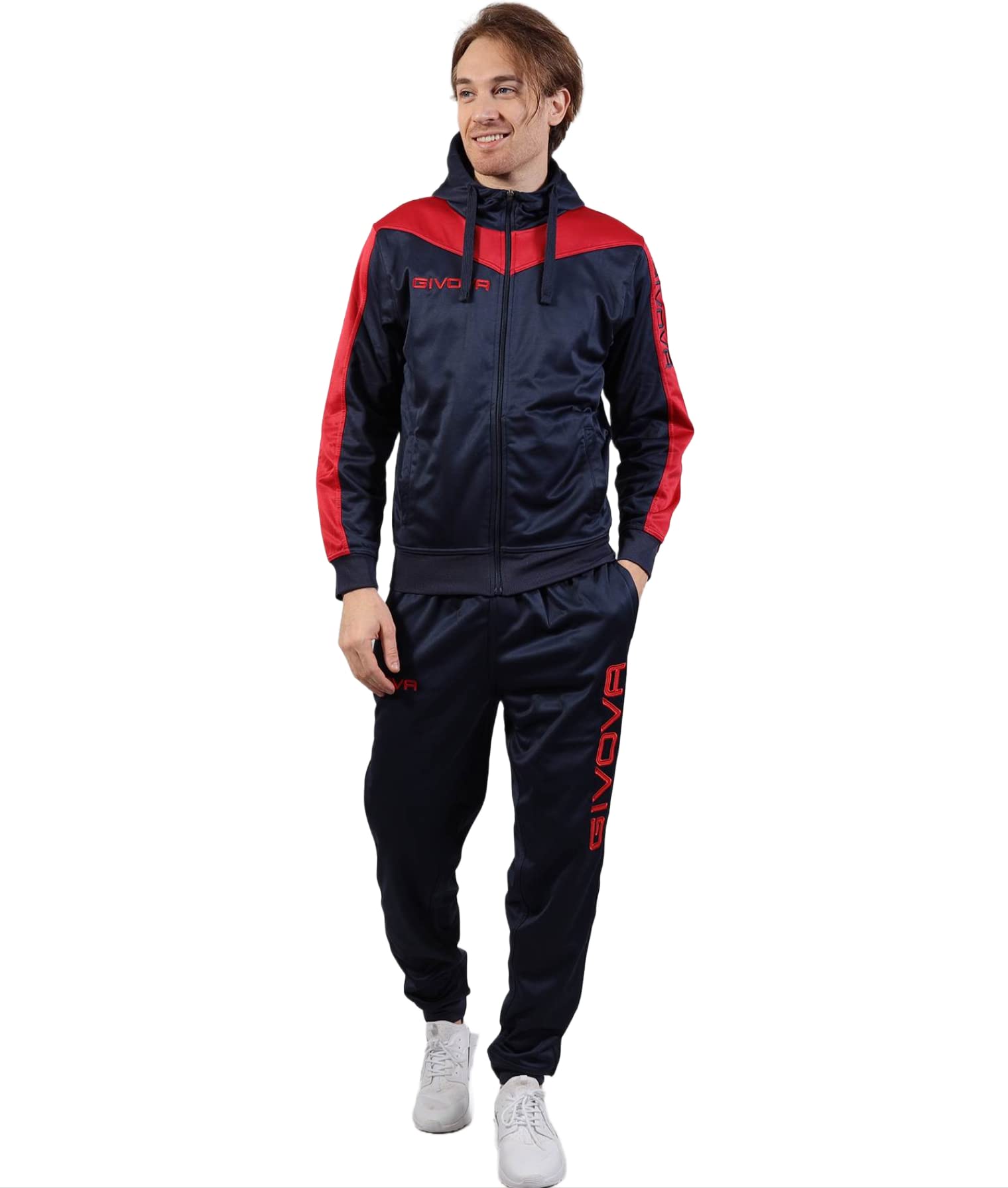Givova Tuta Roma Con Cappuccio Polarfleece Tracksuit, Rouge/bleu, XL