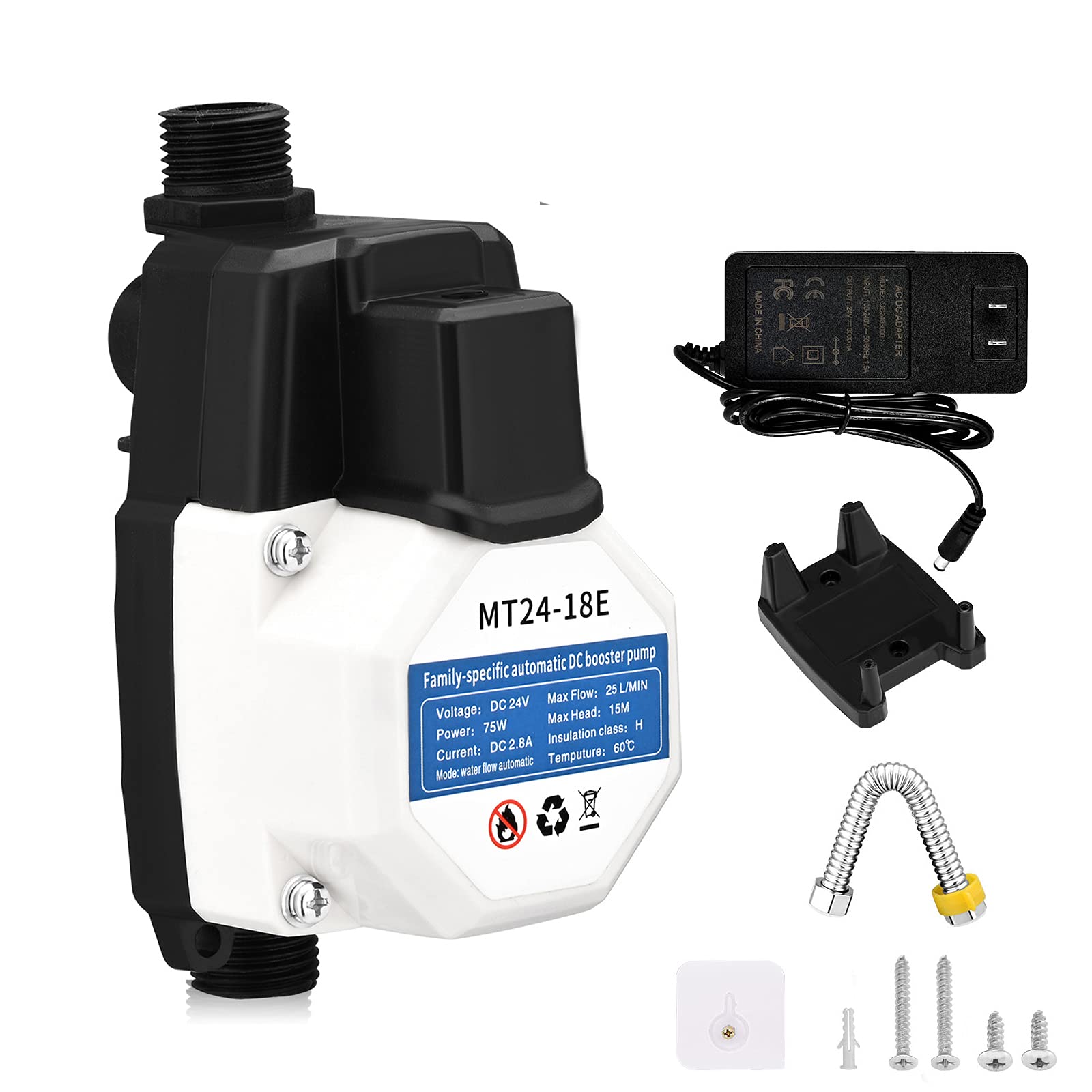 24V/75W Household Booster Pump, ETE ETMATE 25L/min Automatic Shower Booster Pump with Pressure Switch, Hot and Cold Water Pump, High Pressure Water Pump for Tap Water/Toilet/Water Heater
