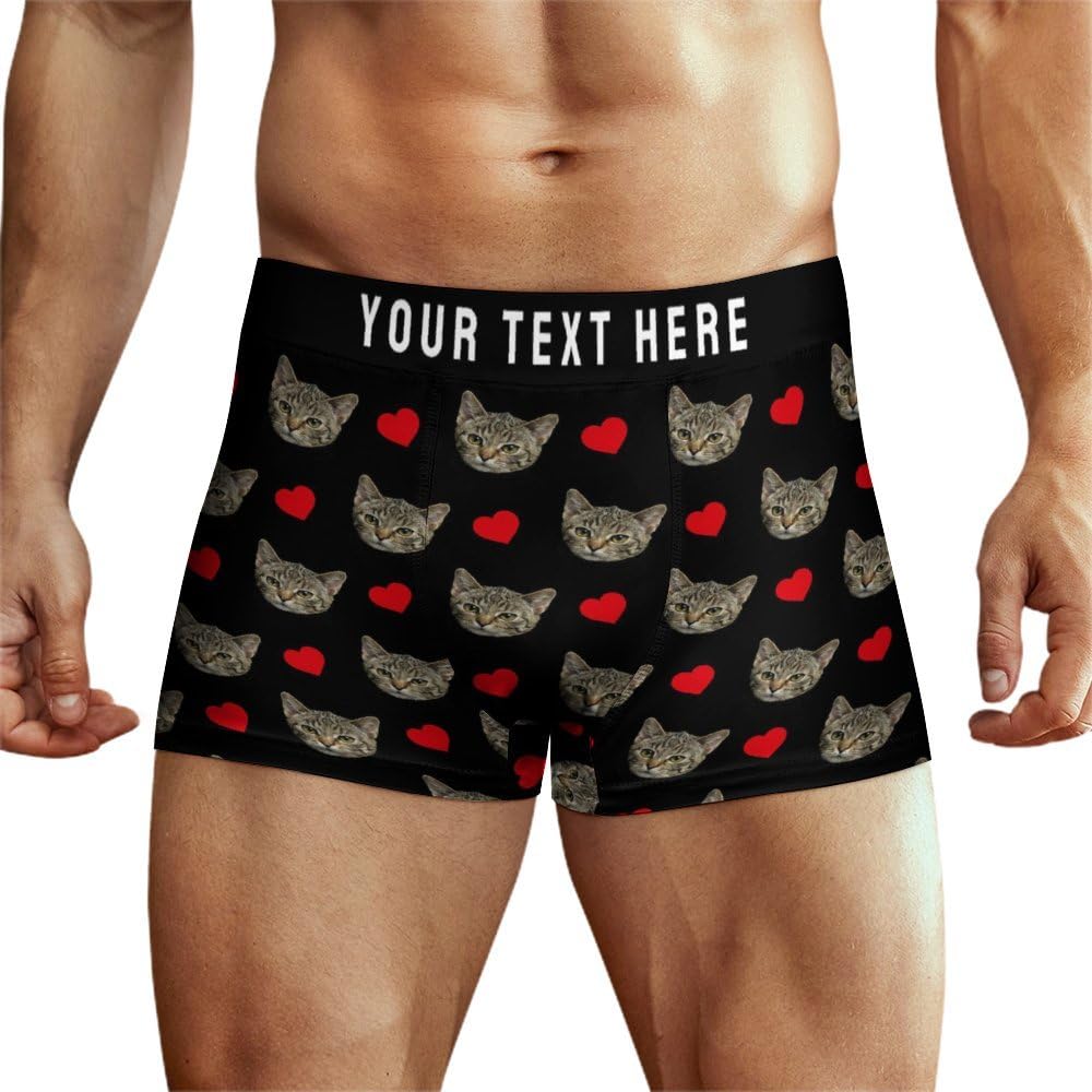 Ayambetus Men's Dog Cat Photo Face Custom Pet Photo Text Boxers Personalised Boxers Briefs With Photo Face Customised Trunks Underwear Underpants Gifts For Husband Boyfriend Size-M