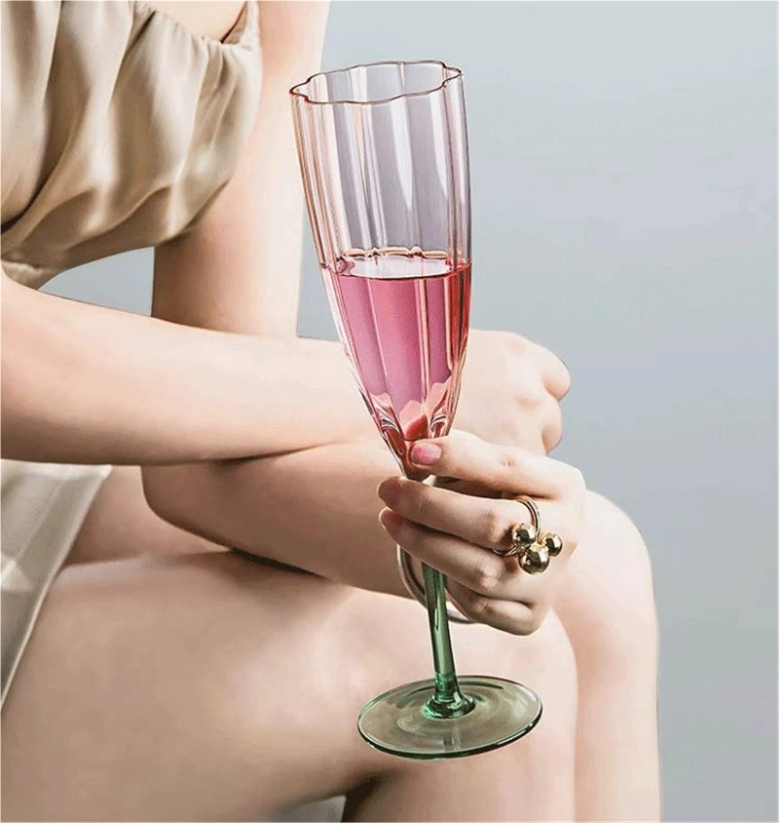 350 ml rosa und grünes Weinglas, Vintage-Stil, Stiel-Champagnerglas for Party, Hochzeit, Geschenk(230ml)