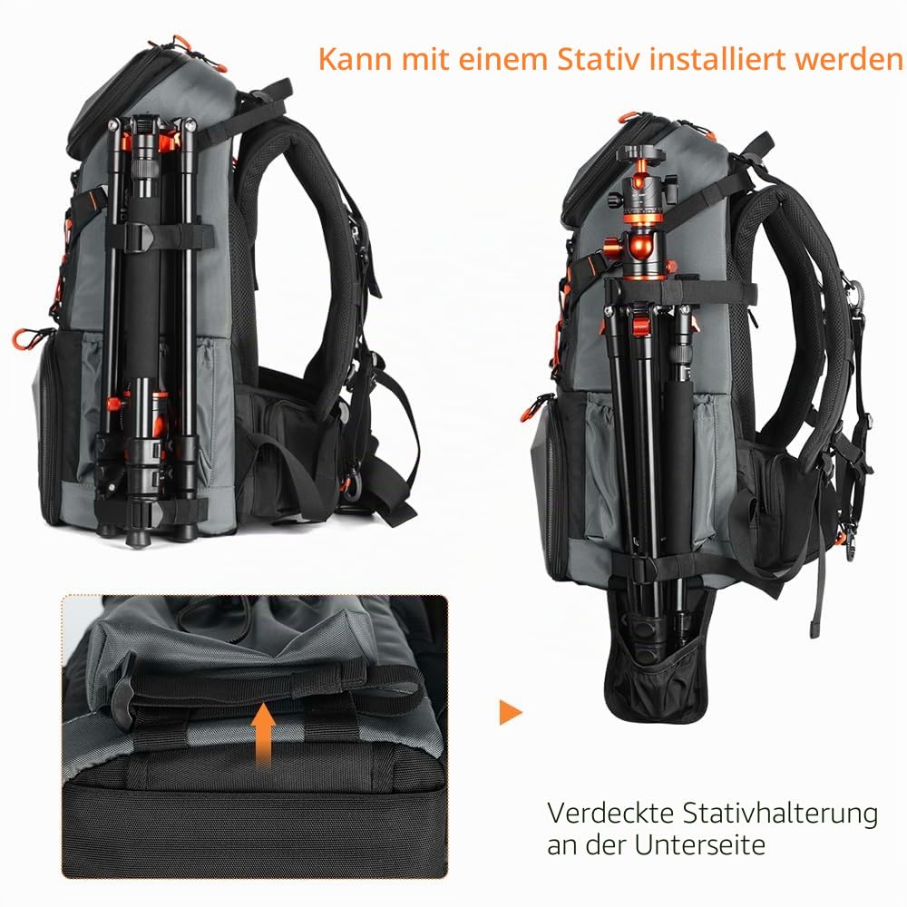 K&F CONCEPT Kamerarucksäcke für Fotografen, riesige Reisetasche, 32L, große Kamerataschen mit Laptopfach und wasserdichter Regenhülle