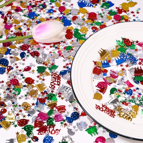 Image of Multicolor Happy Birthday Confetti, 3000 Pcs Birthday Cake Table Metallic Foil Confetti Party Table Decor for Party, Baby Shower, DIY Arts and Crafting